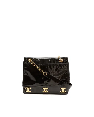 Chanel Patent Cc Chain Tote Bag In Black