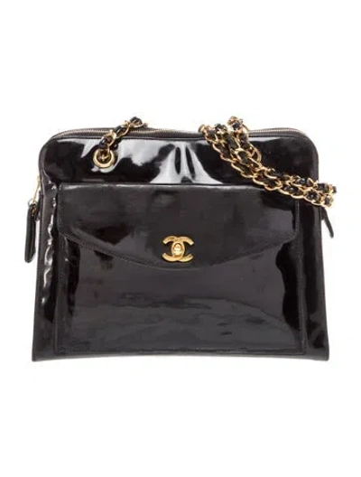 Pre-owned Chanel Patent Cc Pocket Tote In Black