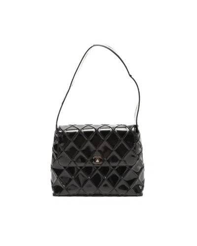 Chanel Patent Cc Quilted Shoulder Bag In Black