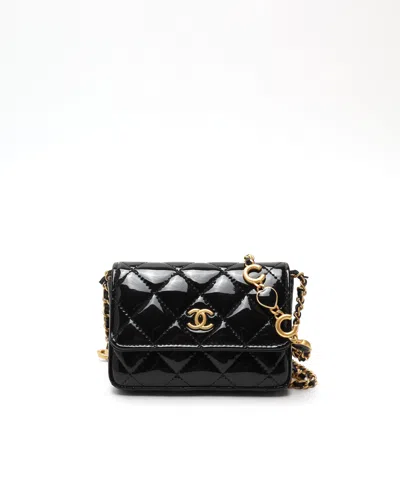 Pre-owned Chanel Patent Cc Wallet On Chain Bag In Black