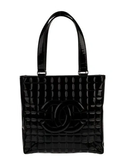 Pre-owned Chanel Patent Chocolate Bar Tote In Black
