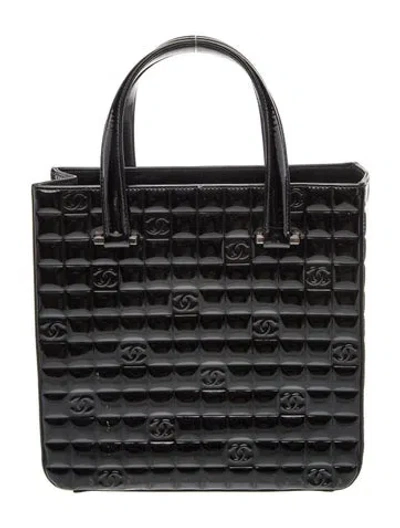 Pre-owned Chanel Patent Chocolate Bar Tote In Black