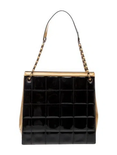 Pre-owned Chanel Patent Chocolate Bar Tote In Black