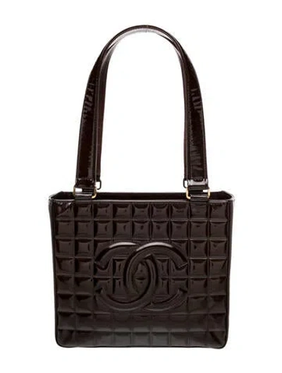 Pre-owned Chanel Patent Chocolate Bar Tote In Brown