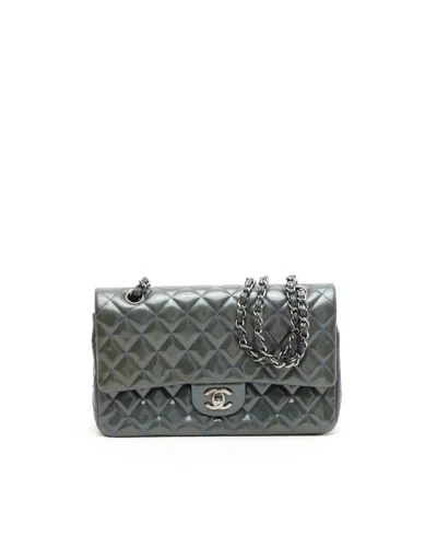 Pre-owned Chanel Patent Classic Medium Double Flap Bag In Gray