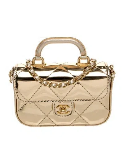 Pre-owned Chanel Patent Clutch W/ Chain In Gold