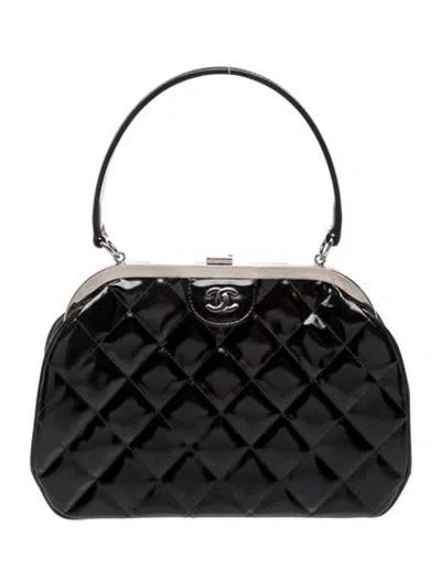 Pre-owned Chanel Patent Frame Bag In Black