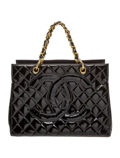 Pre-owned Chanel Patent Grand Shopping Tote In Black