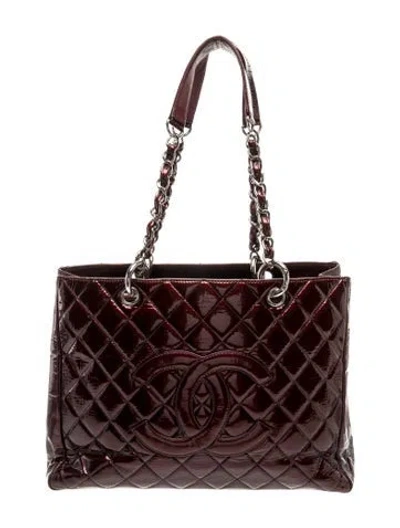 Pre-owned Chanel Patent Grand Shopping Tote In Red
