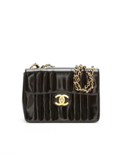 Pre-owned Chanel Patent Jumbo Vertical Quilted Single Flap Bag In Black