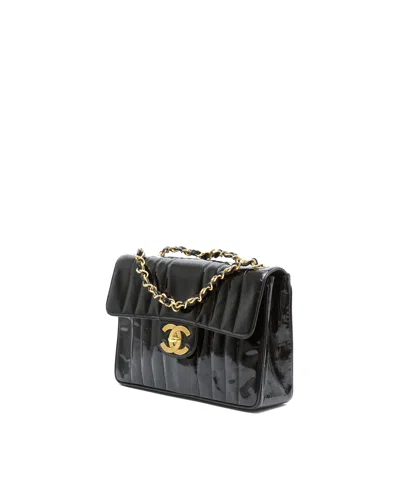 Pre-owned Chanel Patent Jumbo Vertical Quilted Single Flap Bag In Black