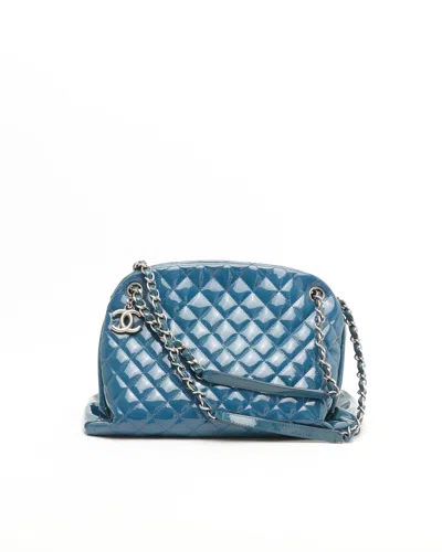 Pre-owned Chanel Patent Just Mademoiselle Bowling Bag In Blue