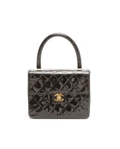 Pre-owned Chanel Patent Kelly Top Handle Bag In Black