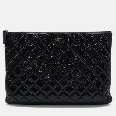 Pre-owned Chanel Patent Large Clutch In Black