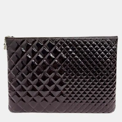 Pre-owned Chanel Patent Large Clutch In Brown