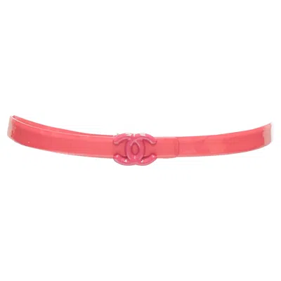 Pre-owned Chanel Patent Leather Cc Logo Buckle Skinny Belt In Pink