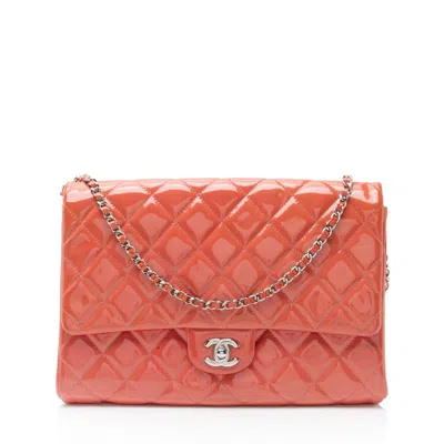 Pre-owned Chanel Patent Leather Chain Flap Clutch In Pink