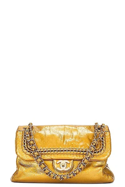 Pre-owned Chanel Patent Leather Chain Shoulder Bag In Gold