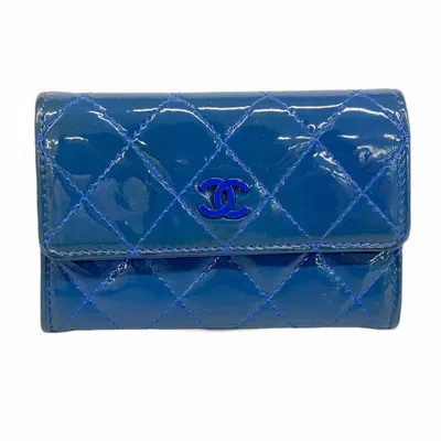 Pre-owned Chanel Patent Leather Coin Purse/coin Case () In Blue