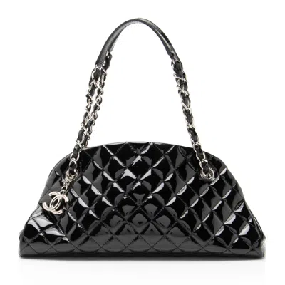 Pre-owned Chanel Patent Leather Just Mademoiselle Bowler Bag In Black