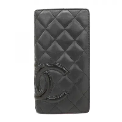 Pre-owned Chanel Patent Leather Leather Long Wallet (bi-fold) () In Black