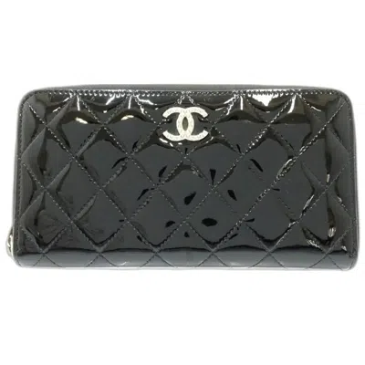 Pre-owned Chanel Patent Leather Long Wallet (bi-fold) () In Black
