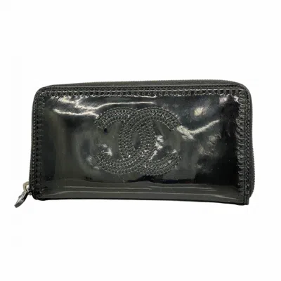 Pre-owned Chanel Patent Leather Long Wallet (bi-fold) () In Black