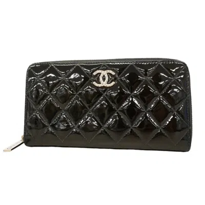 Pre-owned Chanel Patent Leather Long Wallet (bi-fold) () In Black