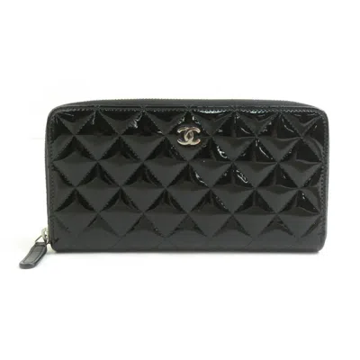 Pre-owned Chanel Patent Leather Long Wallet (bi-fold) () In Black