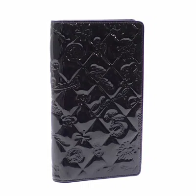 Pre-owned Chanel Patent Leather Long Wallet (bi-fold) () In Black