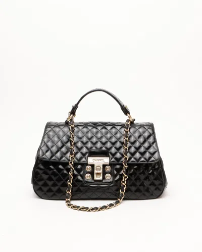 Pre-owned Chanel Patent Mademoiselle Kelly Flap Bag In Black