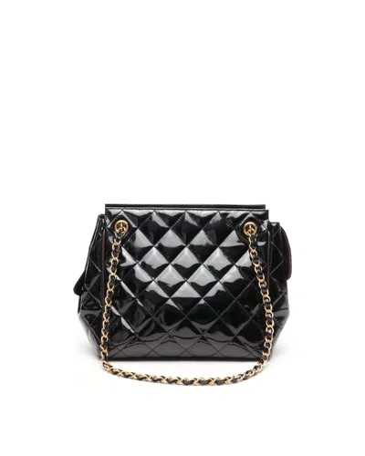 Pre-owned Chanel Patent Matelassé Chain Bag In Black