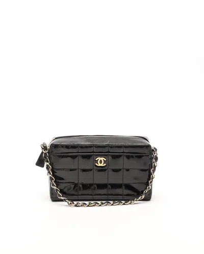Pre-owned Chanel Patent Medium Chocolate Bar Bag In Black