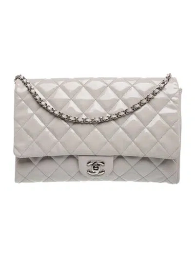 Pre-owned Chanel Patent New Clutch W/ Chain In Gray