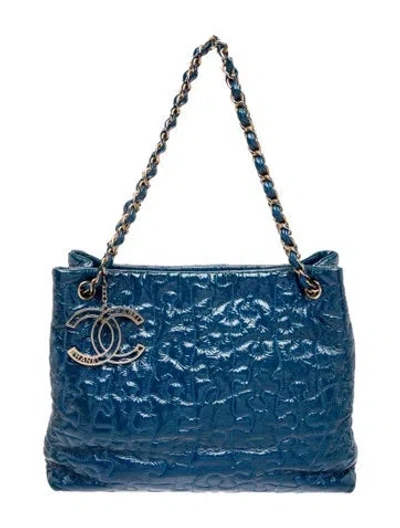 Pre-owned Chanel Patent Puzzle Tote In Blue
