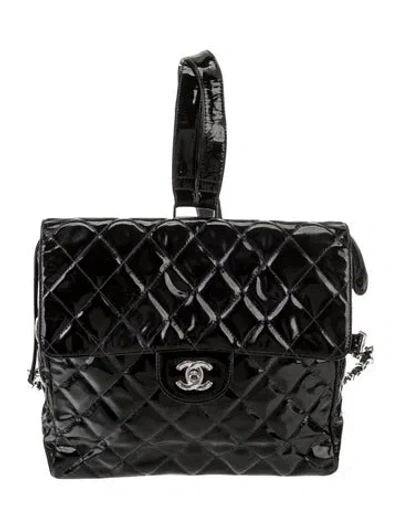 Pre-owned Chanel Patent Quilted Cc Backpack In Black