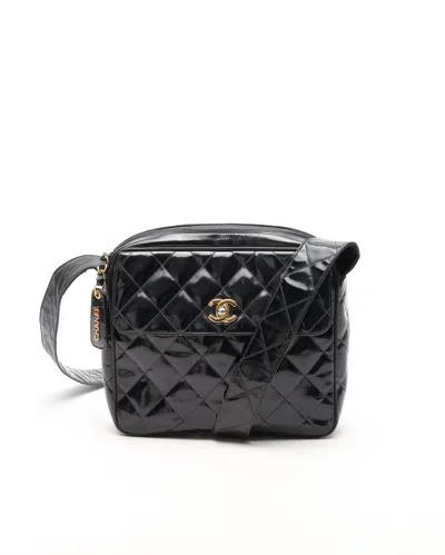 Chanel Patent Quilted Crossbody Bag In Black
