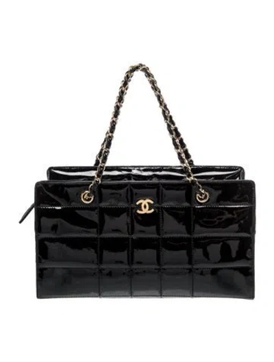 Pre-owned Chanel Patent Square Quilt Tote In Black