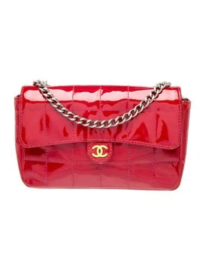 Pre-owned Chanel Patent Square Quilted Extra Mini Convertible Flap Belt Bag In Red