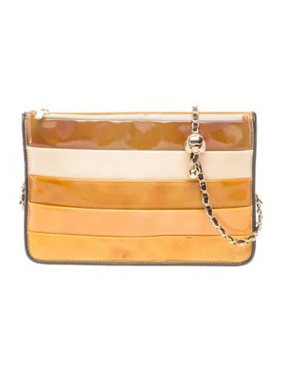 Pre-owned Chanel Patent Striped Clutch In Yellow
