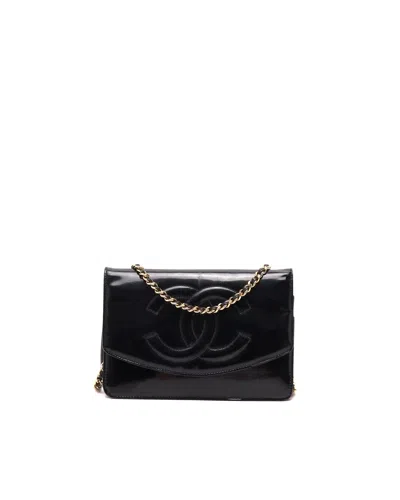 Pre-owned Chanel Patent Timeless Wallet On Chain Bag In Black