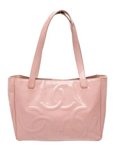 Pre-owned Chanel Patent Triple Cc Tote In Pink