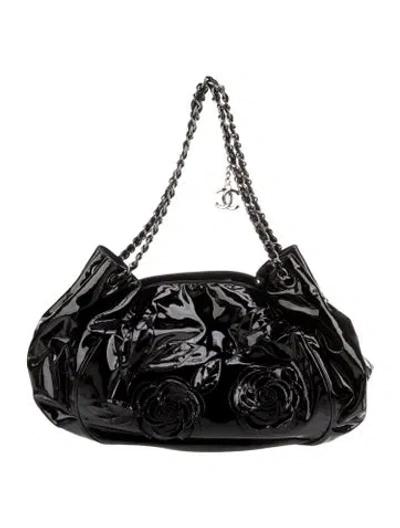 Pre-owned Chanel Patent Tweed Petals Tote In Black