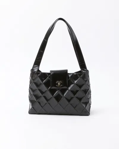 Pre-owned Chanel Patent Vintage Quilted Bag In Black