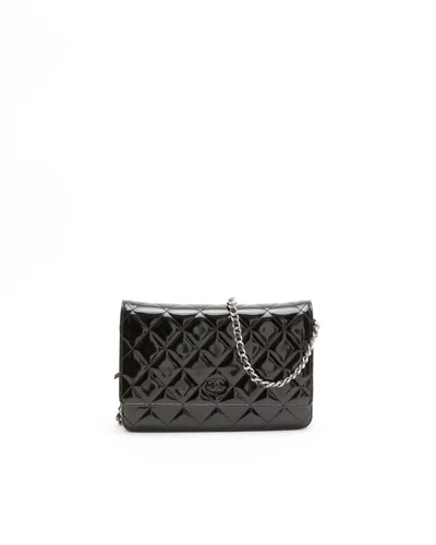 Pre-owned Chanel Patent Wallet On Chain Bag In Black