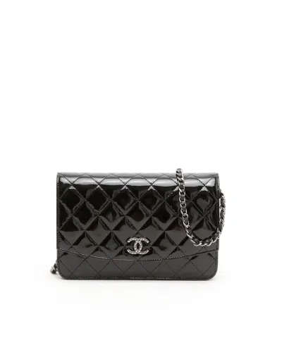 Pre-owned Chanel Patent Wallet On Chain Bag In Black