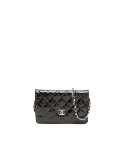 Pre-owned Chanel Patent Wallet On Chain Bag In Black