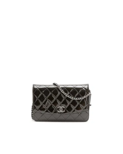 Pre-owned Chanel Patent Wallet On Chain Bag In Black