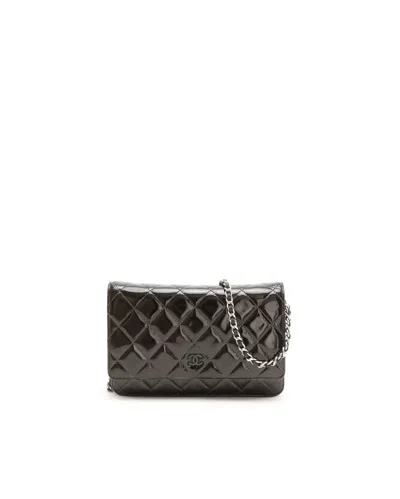 Pre-owned Chanel Patent Wallet On Chain Bag In Black