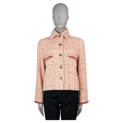 Pre-owned Chanel Peach Black White Cotton 21p Whipstitch Tweed Jacket 36 Xs